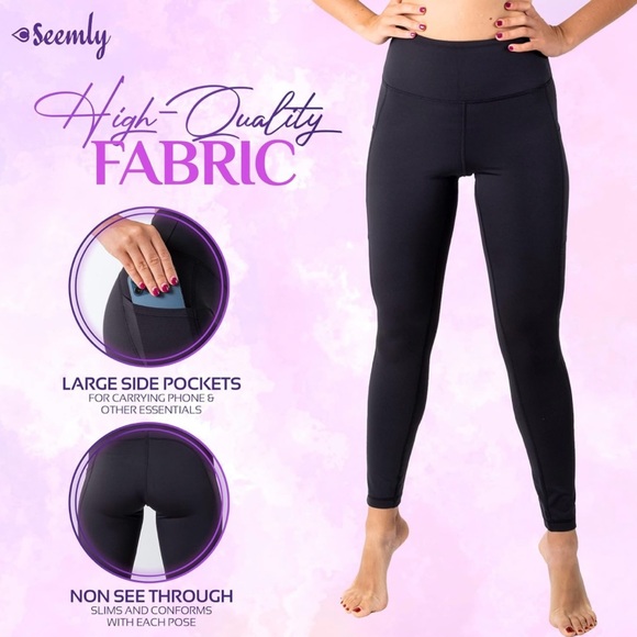 NWT Seemly High Wasted Leggings with Pockets and Tummy Control - Black - Picture 7 of 10